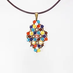 Pendant 40cm - Xochitl Rhombus S-Chocolate Leather - Pendant 40cm - Laiton bronze